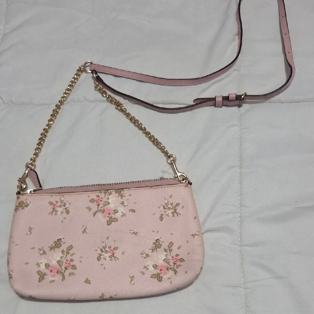 Coach Pink Floral Wristlet with Gold Chain - Picture 2 of 8